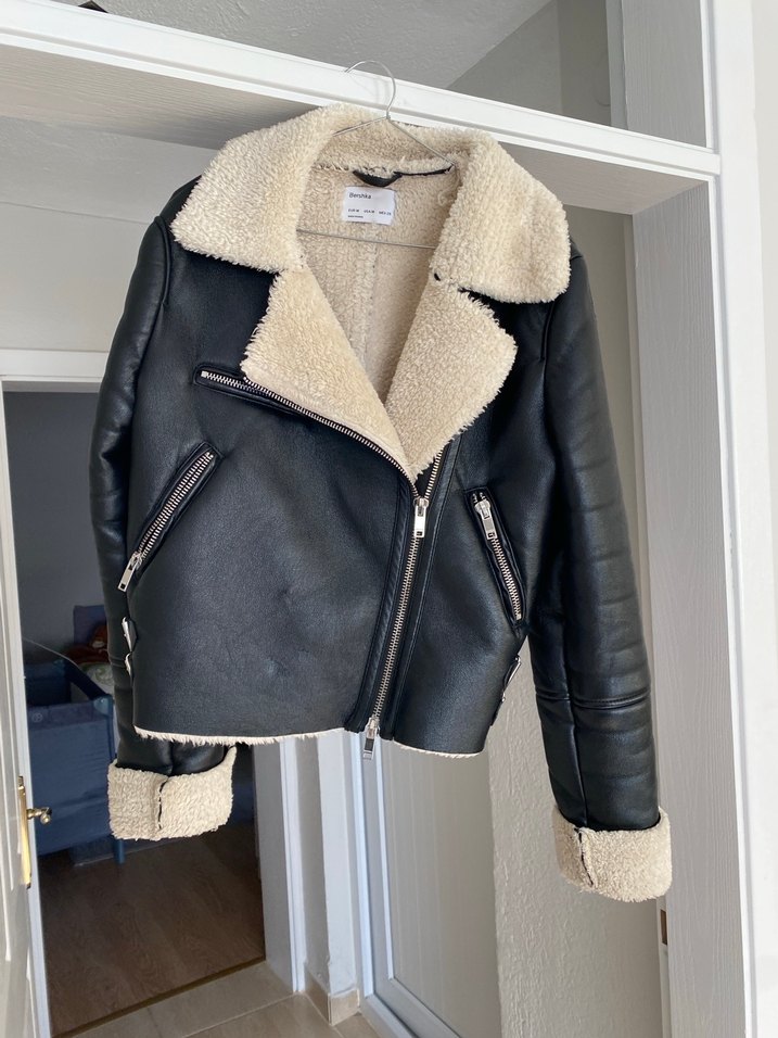 Kürklü Siyah Deri Kadın Ceket - Görsel 2