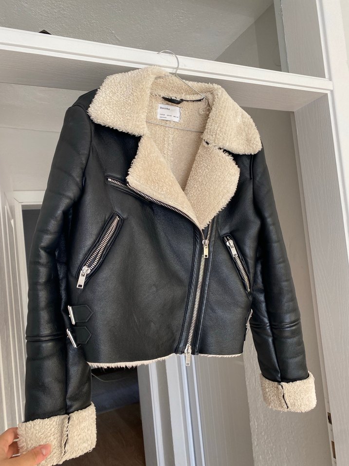 Kürklü Siyah Deri Kadın Ceket - Görsel 3