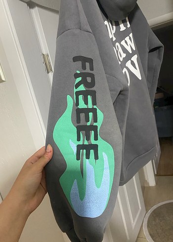 Gri Baskılı Kadın Sweatshirt - Görsel 2