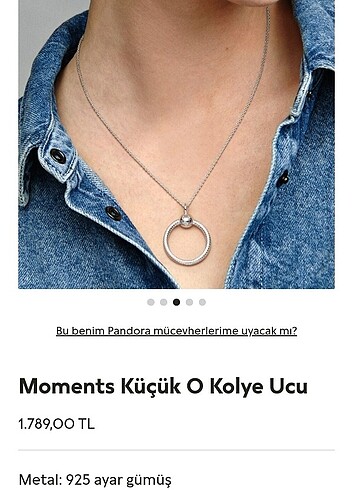 Beden beyaz Renk PANDORA MOMENTS KÜÇÜK O KOLYE UCU VE ZİNCİRİ