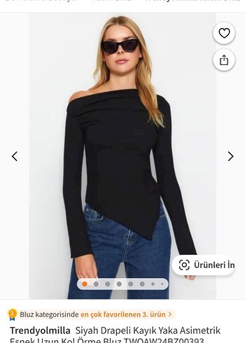 Trendyolmilla Siyah Drapeli Kayık Yaka Asimetrik Bluz