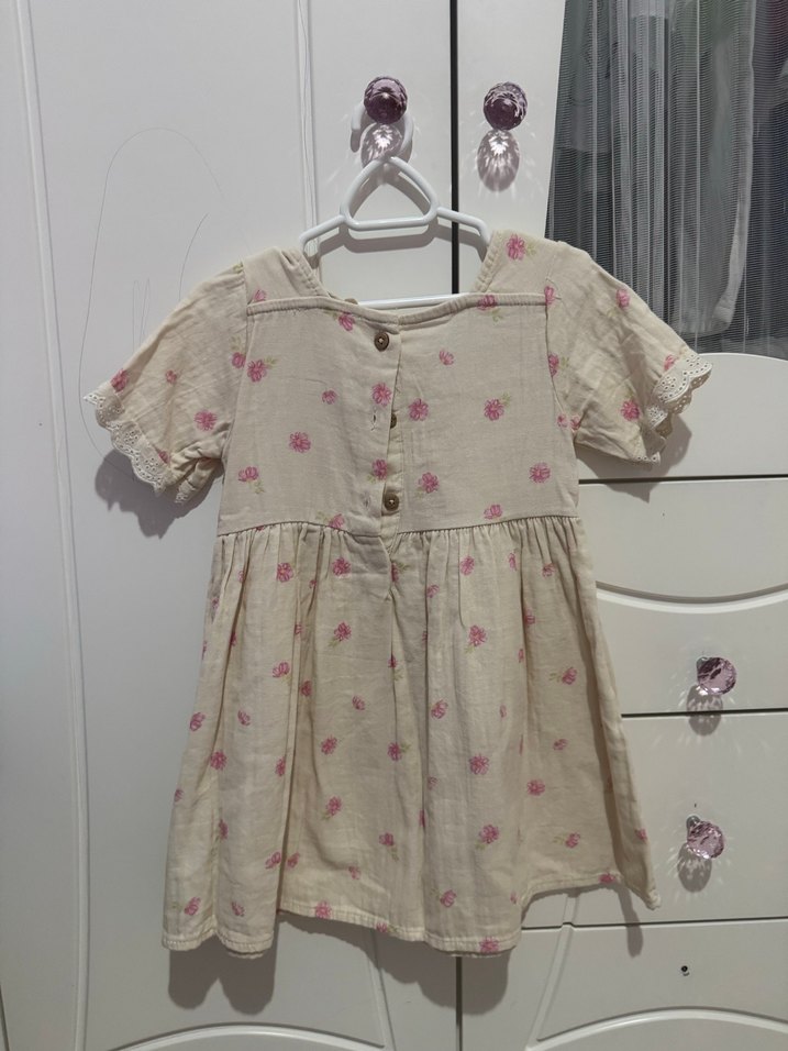 Kız Çocuk Bej  Pamuklu Elbise - Görsel 2