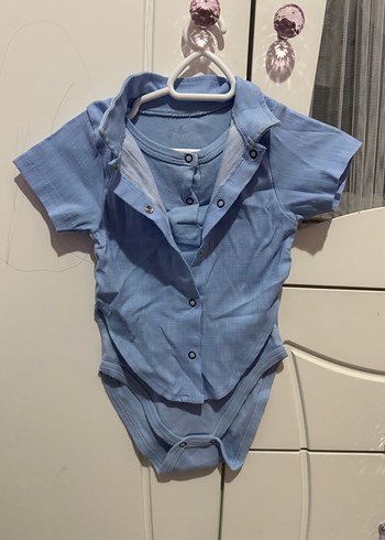 Mavi Kısa Kollu Düğmeli Bebek Body