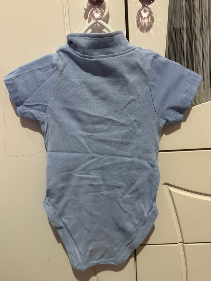 Mavi Kısa Kollu Düğmeli Bebek Body - Görsel 3