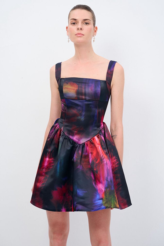 Siyah Volanlı Mini Elbise - Görsel 4