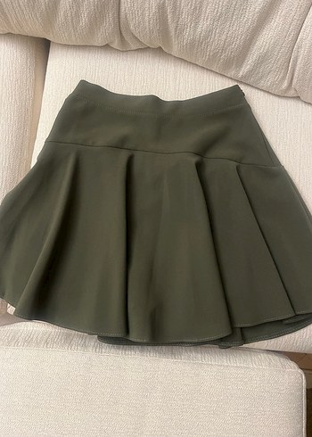 Kadın Haki Pilili Mini Etek