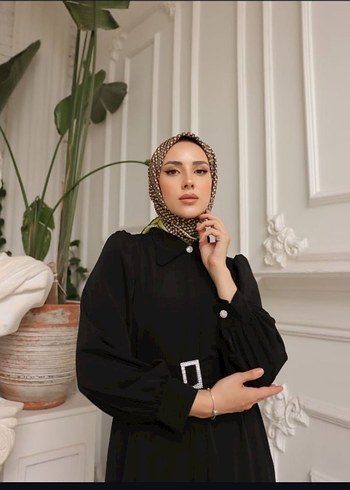 38 Beden Siyah Kemerli Uzun Kollu Uzun Elbise Tesettür