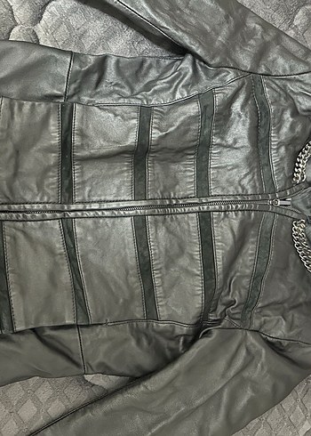 Siyah Derimod Nakışlı Deri Biker Ceket - Görsel 2