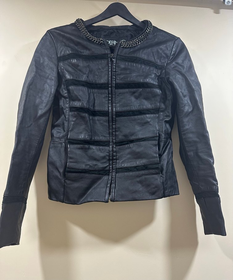 Siyah Derimod Nakışlı Deri Biker Ceket - Görsel 5