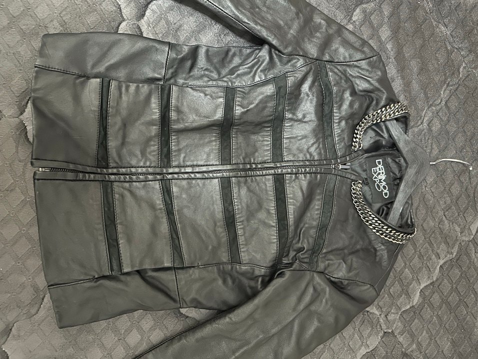 Siyah Derimod Nakışlı Deri Biker Ceket - Görsel 2