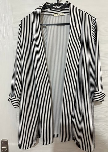 Çizgili Midi Kadın Blazer Ceket - Görsel 2