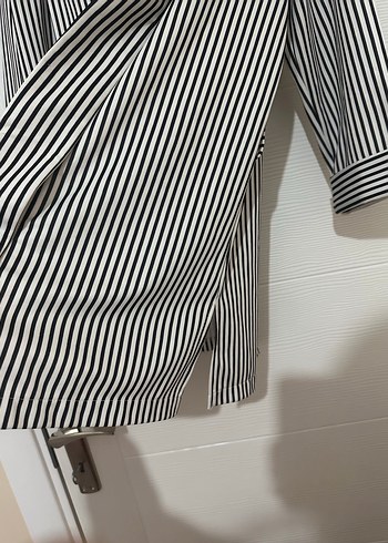 Çizgili Midi Kadın Blazer Ceket - Görsel 3