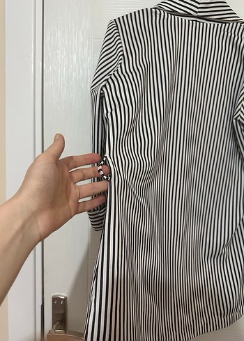 Çizgili Midi Kadın Blazer Ceket - Görsel 5