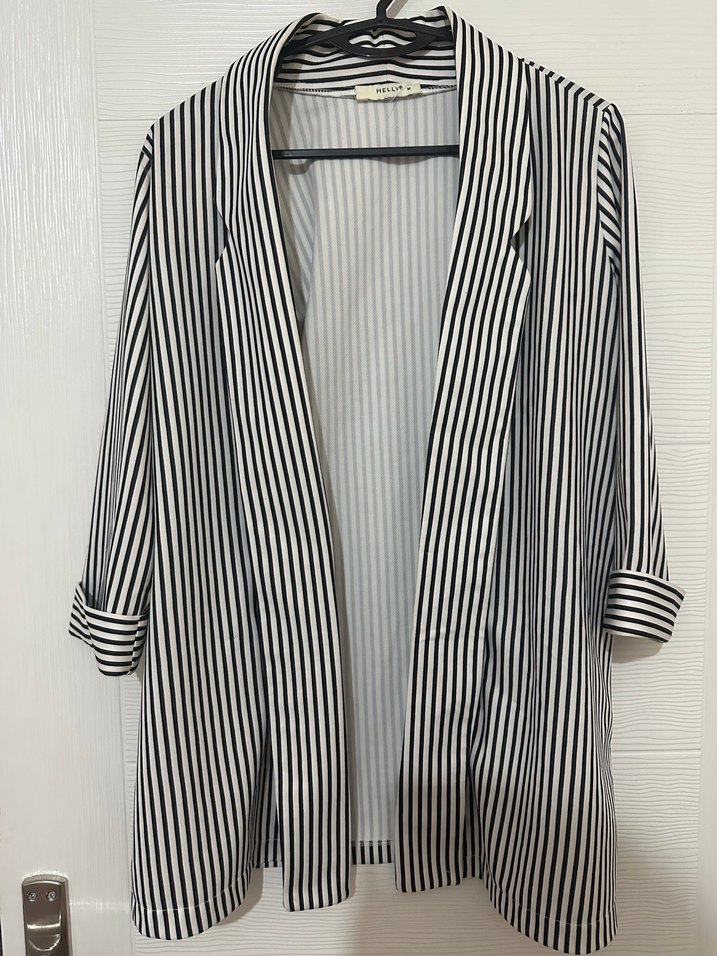 Çizgili Midi Kadın Blazer Ceket - Görsel 2