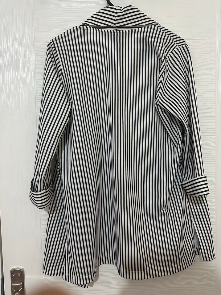 Çizgili Midi Kadın Blazer Ceket - Görsel 4