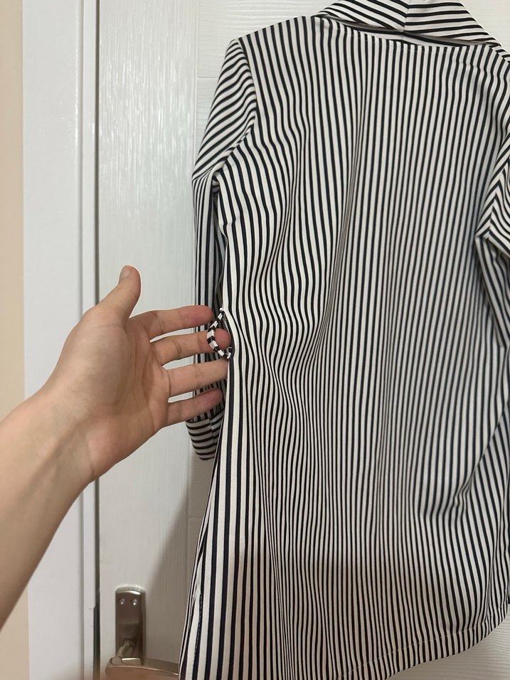 Çizgili Midi Kadın Blazer Ceket - Görsel 5