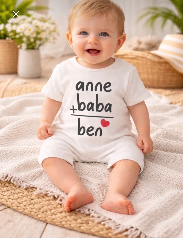 Unisex Organik Beyaz Anne Baba Baskılı Tulum 9 ay - Görsel 2