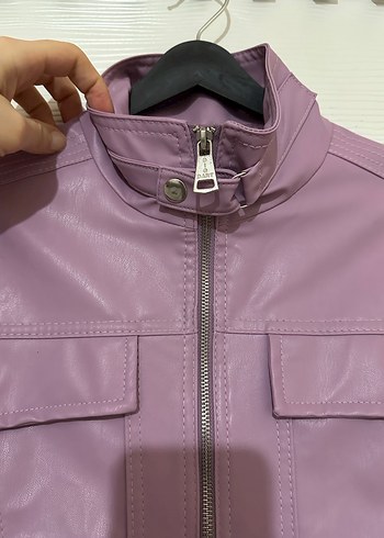 Mor Fermuarlı Deri Kadın Ceket - Görsel 2