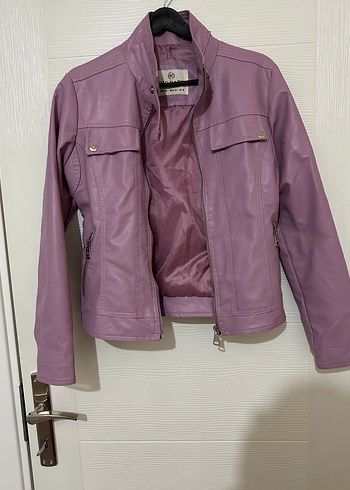 Mor Fermuarlı Deri Kadın Ceket - Görsel 5