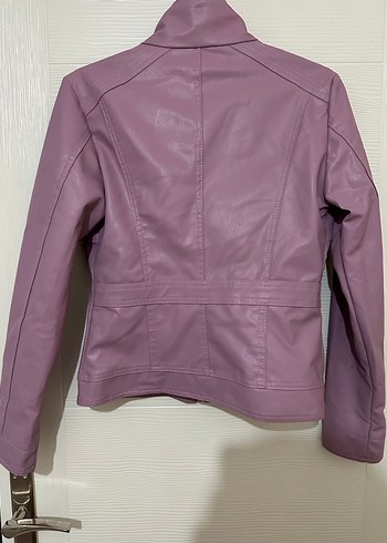 Mor Fermuarlı Deri Kadın Ceket - Görsel 6