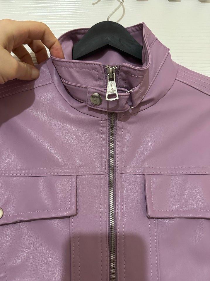 Mor Fermuarlı Deri Kadın Ceket - Görsel 2