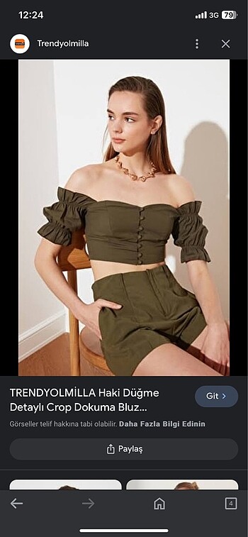 haki düğmeli crop