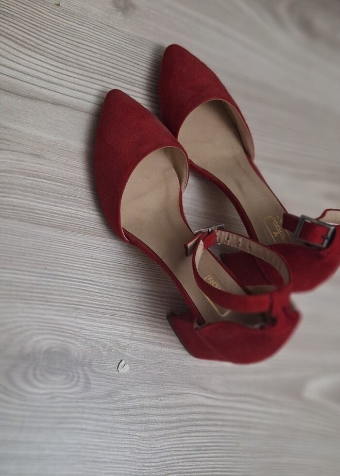 Kırmızı süet bagıcıklı  topuklu - Görsel 4