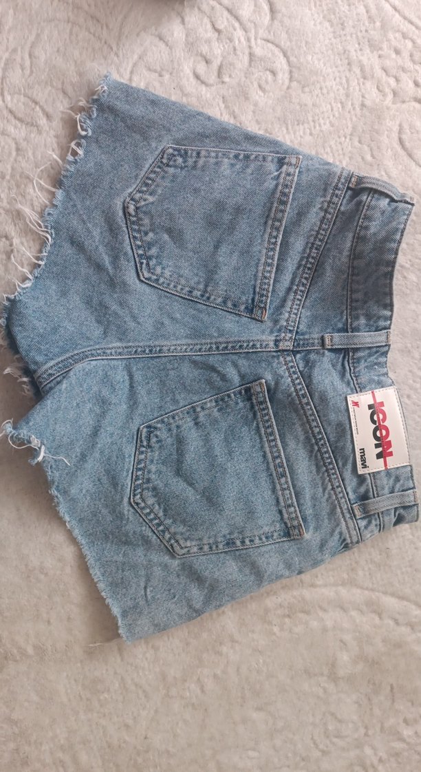 mavi kot şort - Görsel 3