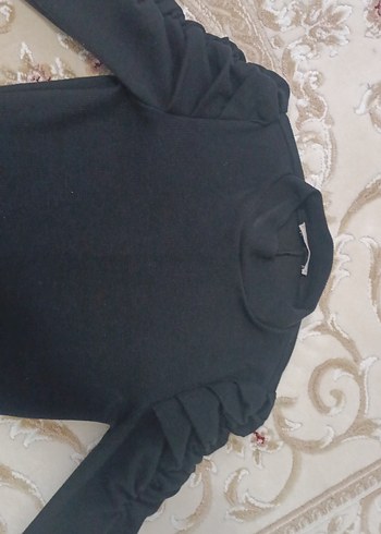 Siyah Uzun Kollu Fırfırlı elbise - Görsel 2