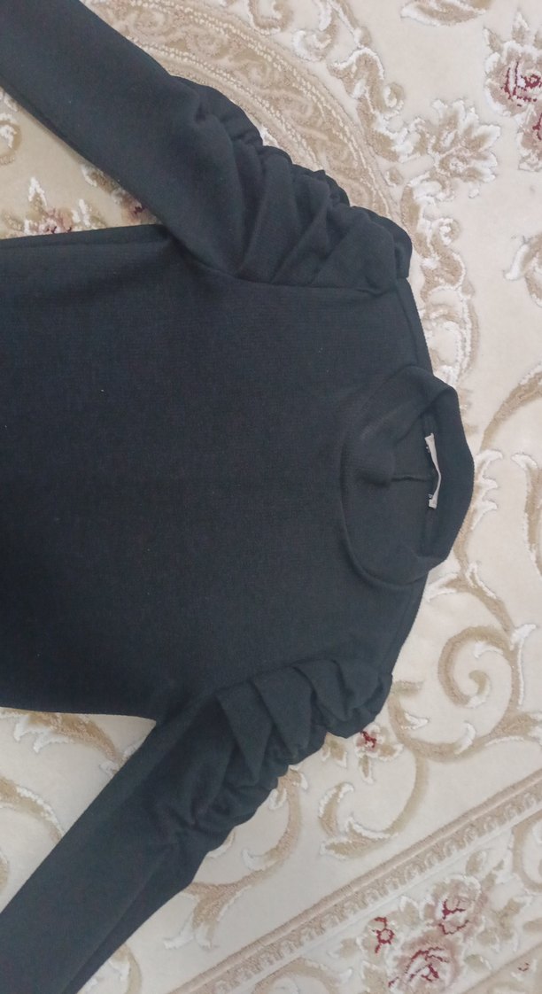 Siyah Uzun Kollu Fırfırlı elbise - Görsel 2