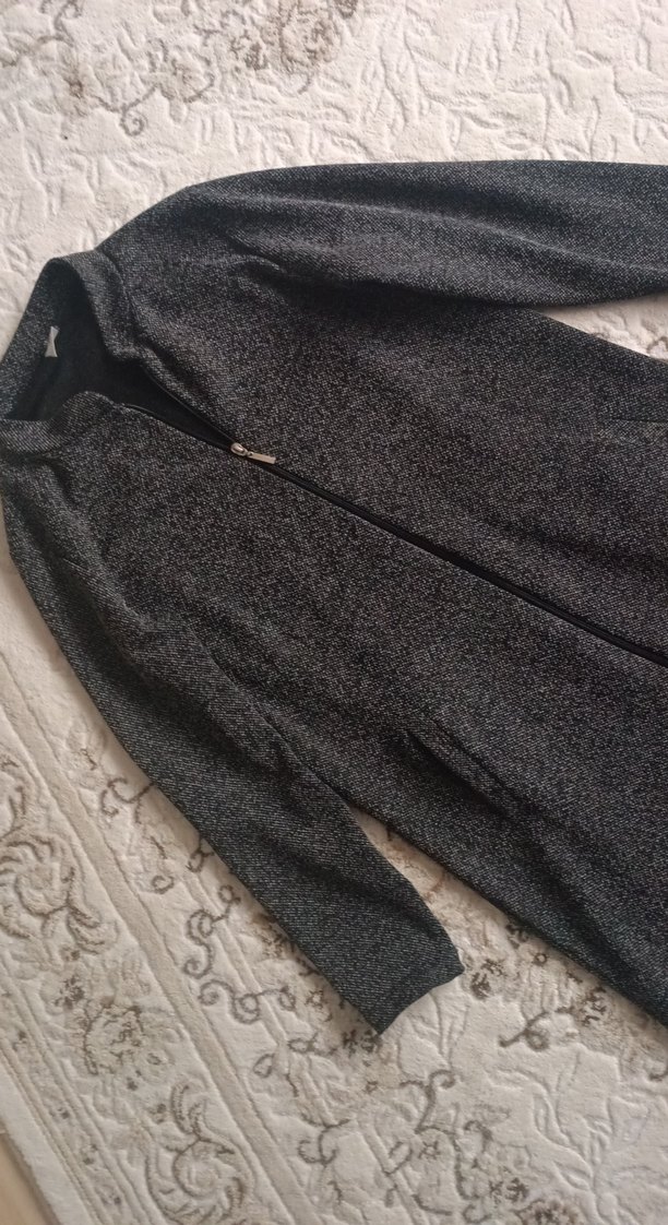 Gri Uzun Fermuarlı Kadın trenckot - Görsel 2