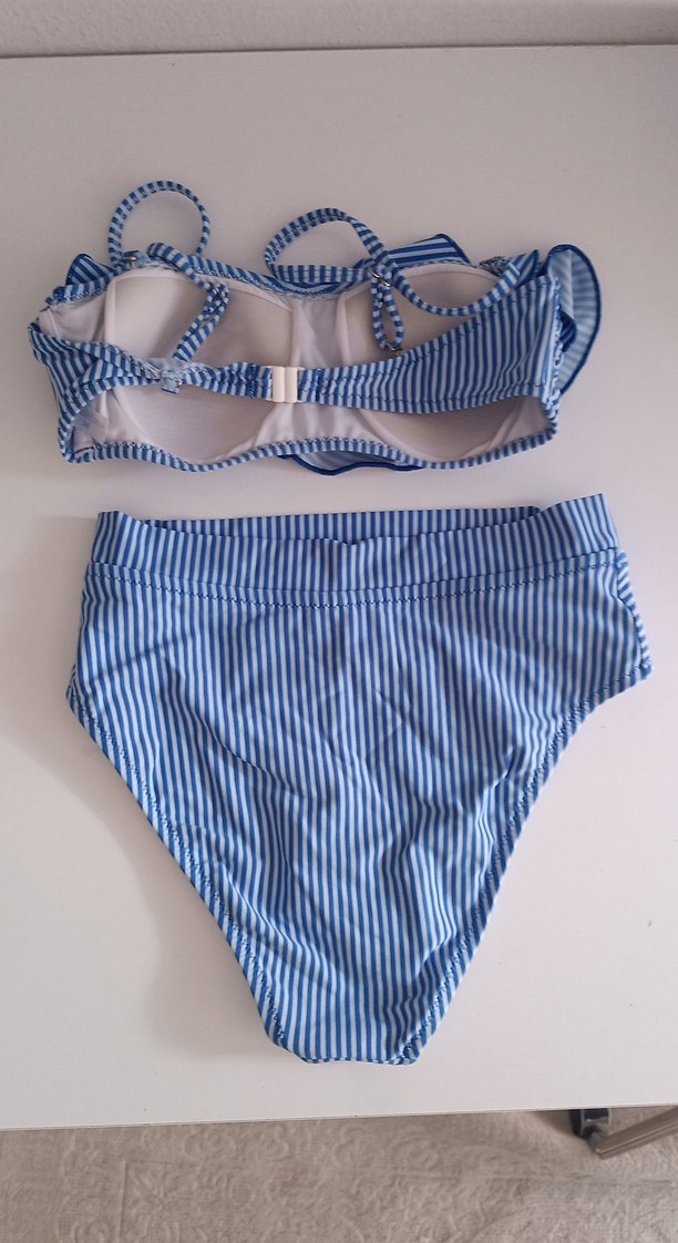 Mavi Çizgili Fırfırlı Mini Bikini - Görsel 2
