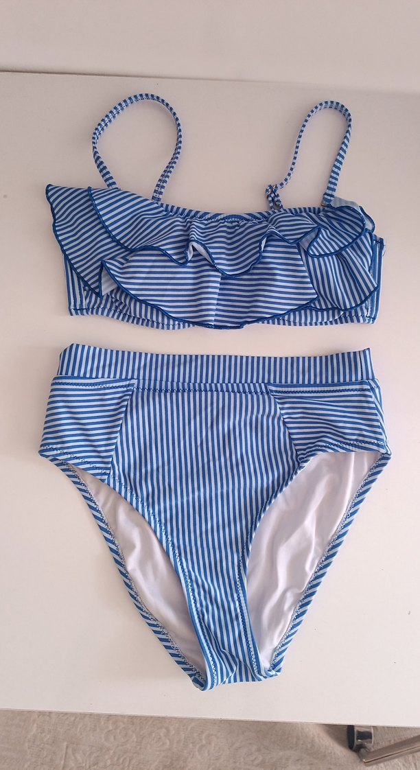 Mavi Çizgili Fırfırlı Mini Bikini - Görsel 3