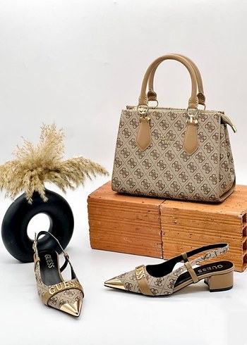 Klasik Şıklık Kahverengi Deri Kadın Çanta ve ayakkabı - Görsel 2