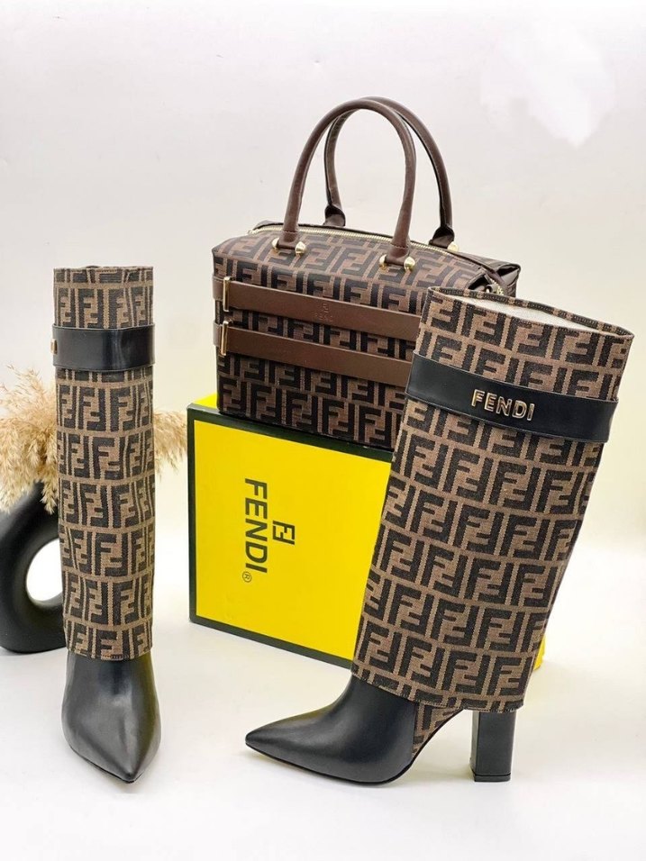 Fendi Kahverengi Deri Blok Topuklu Kadın Bot - Görsel 3