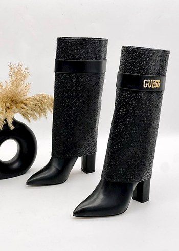 Kahverengi Deri Diz Üstü Stiletto Çizme - Görsel 3