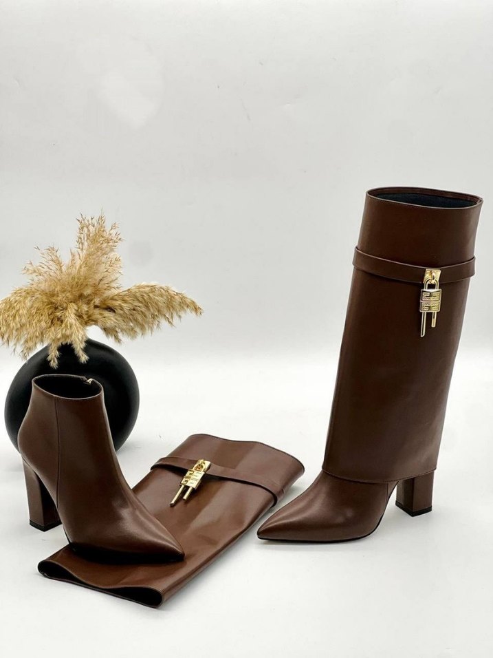 Kahverengi Deri Diz Üstü Stiletto Çizme - Görsel 2