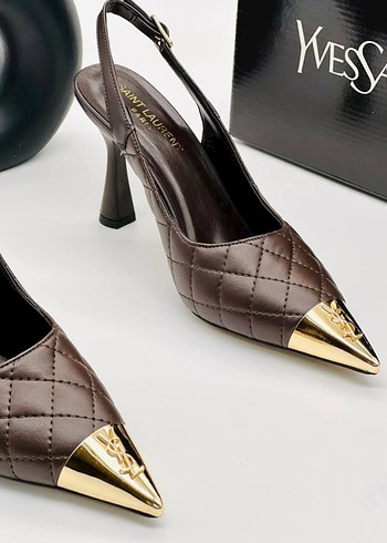 Yves Saint Laurent Kahverengi Deri Stiletto - Görsel 2