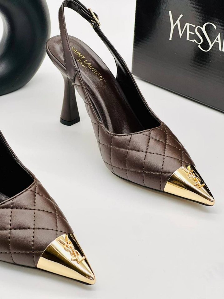 Yves Saint Laurent Kahverengi Deri Stiletto - Görsel 2