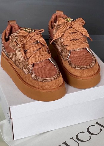 Gucci Kahverengi Yılan Desenli Platform Spor Ayakkabı - Görsel 2