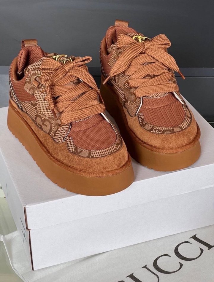 Gucci Kahverengi Yılan Desenli Platform Spor Ayakkabı - Görsel 2