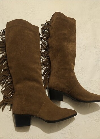 38 Beden kahverengi Renk COWGIRL SÜET ÇİZME VE NUBUK ÇANTA