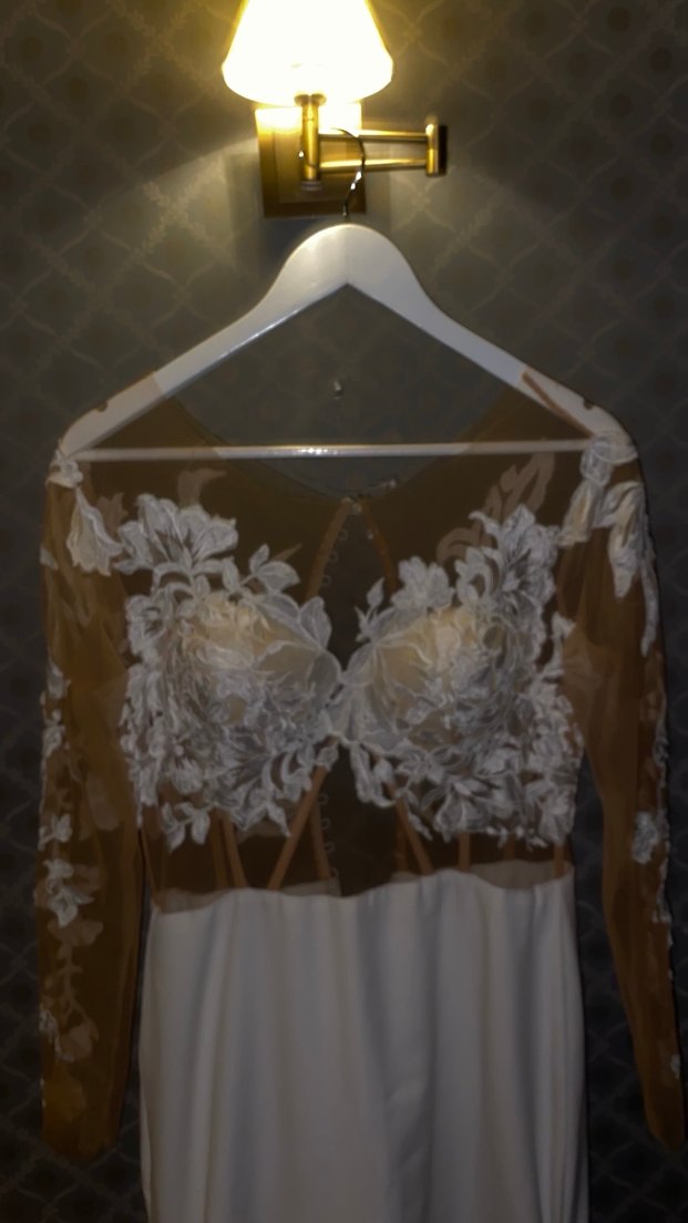 Uzun Kollu Straplez A Kesim Beyaz Gelinlik Nişan Ve Kına - Görsel 3