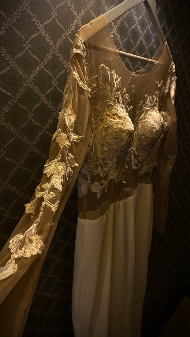 Uzun Kollu Straplez A Kesim Beyaz Gelinlik Nişan Ve Kına - Görsel 5