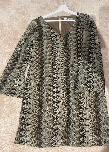 Bohem Stil Uzun Kollu Yılan Desenli Triko Elbise - Görsel 4