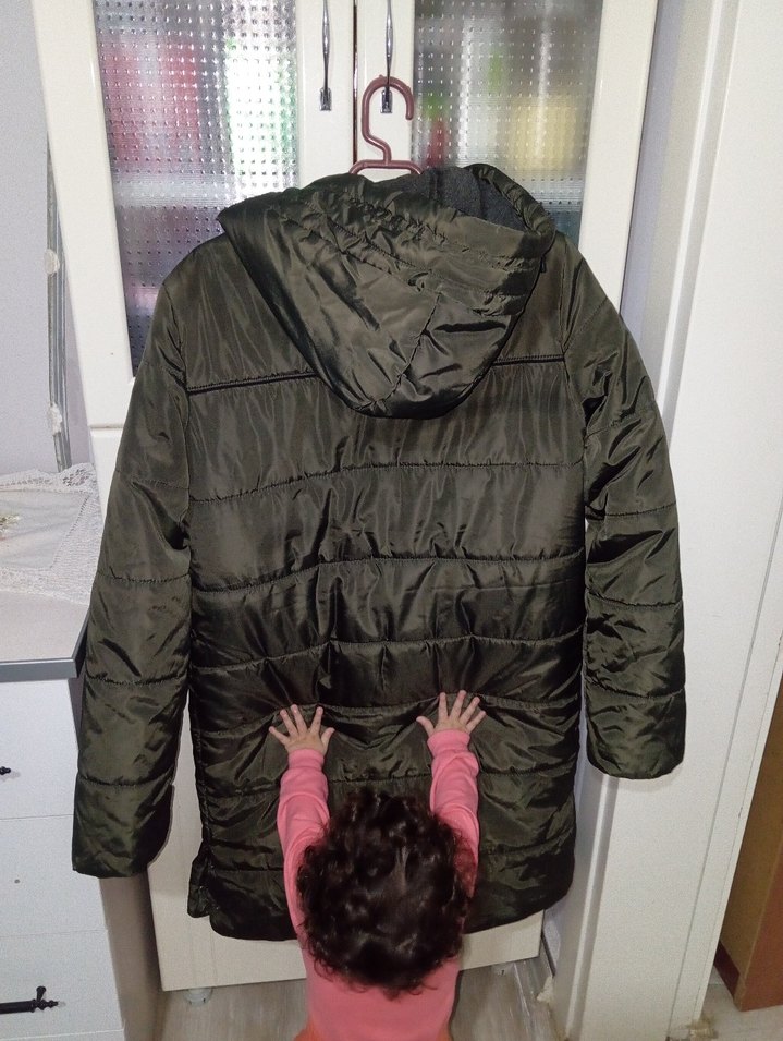 Mavi Gri Kapüşonlu Kadın Kışlık Ceket - Görsel 3