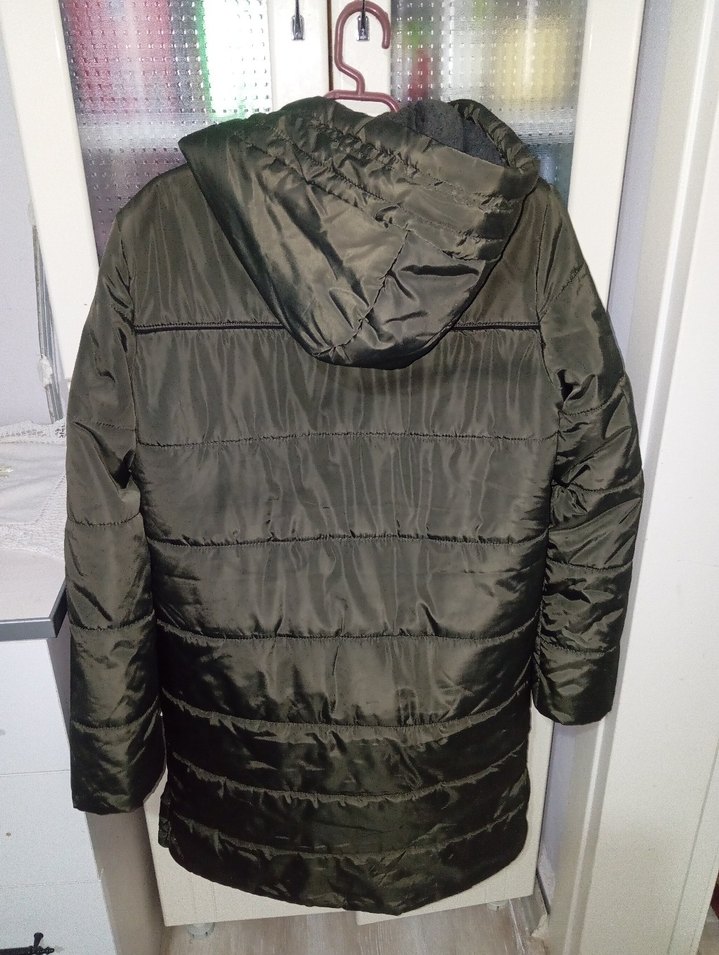 Mavi Gri Kapüşonlu Kadın Kışlık Ceket - Görsel 2