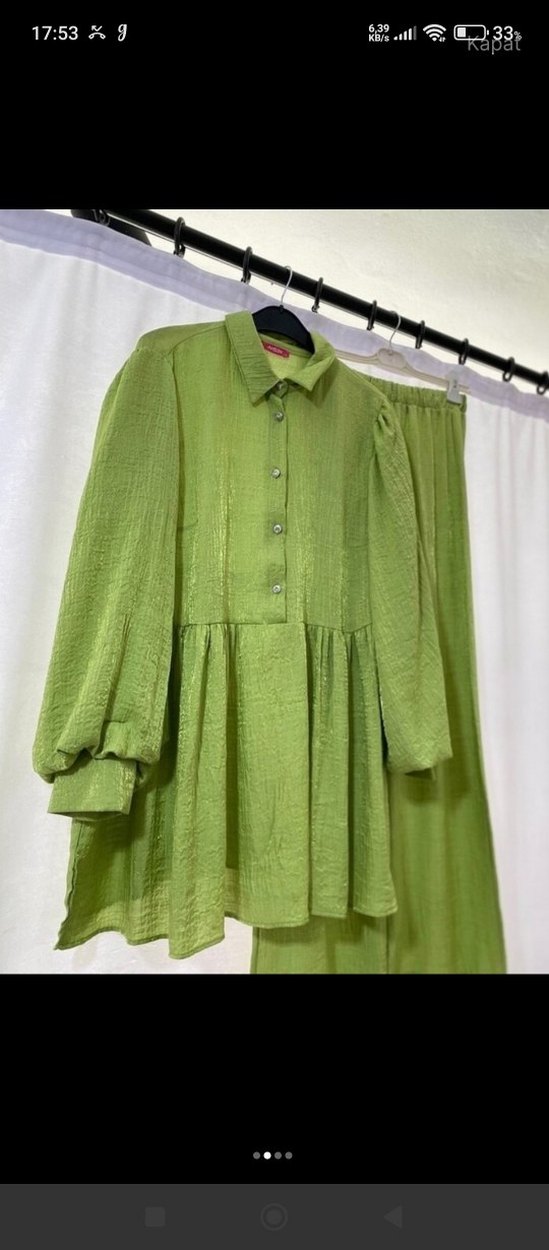 Yeşil Pilili Uzun Keten Tunik - Görsel 2