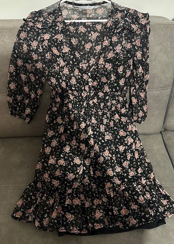 Siyah Çiçekli Bohem Mini Elbise - Görsel 3