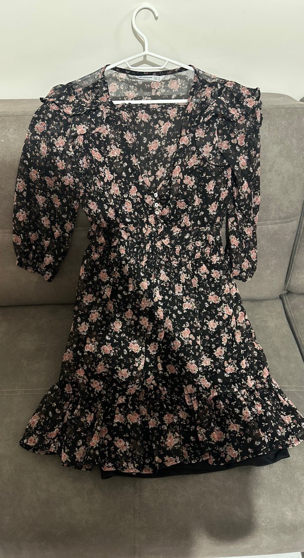 Siyah Çiçekli Bohem Mini Elbise - Görsel 3